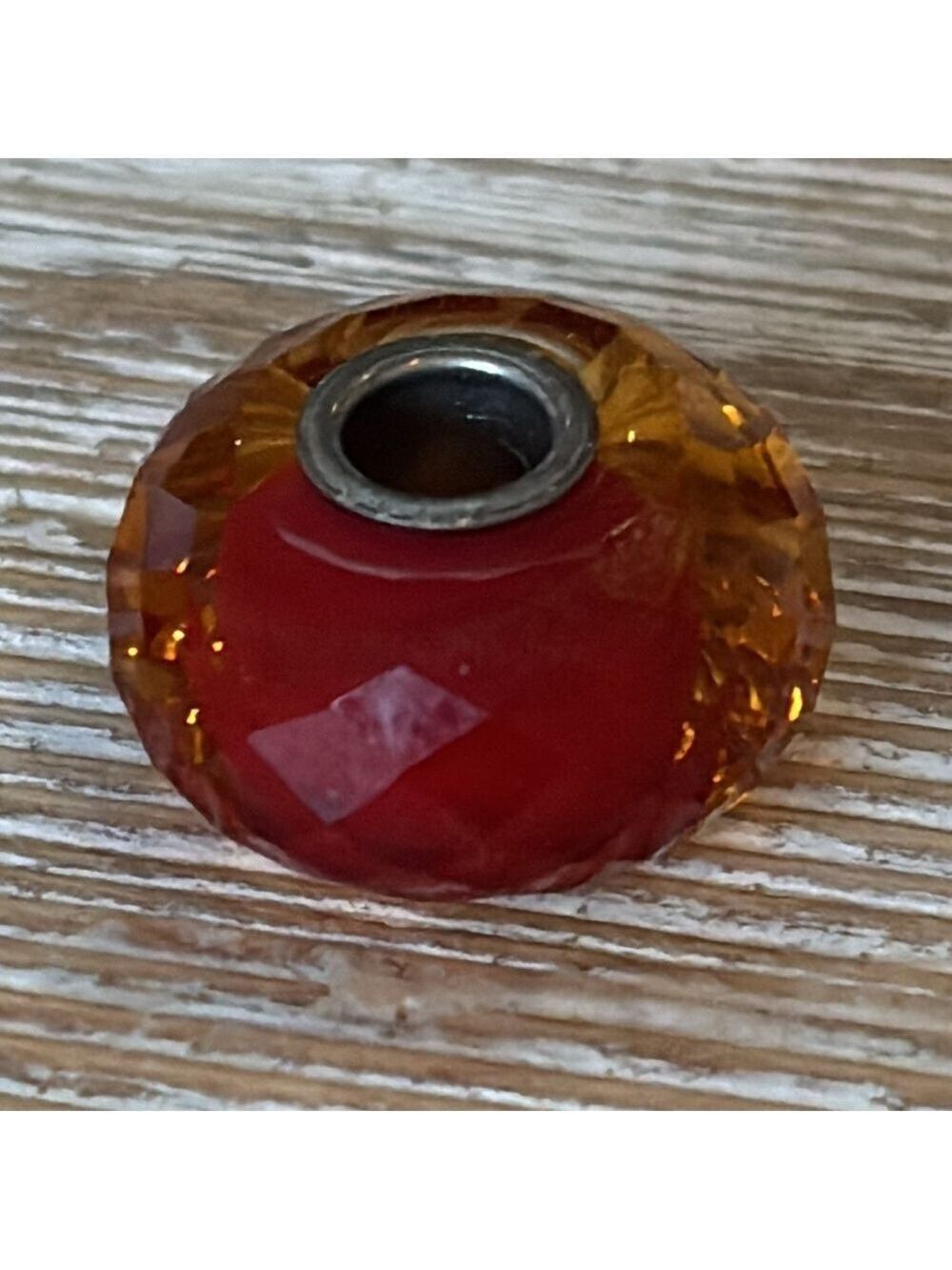 Trollbeads faceted Baltic cognac amber glass bead charm sterling silver core